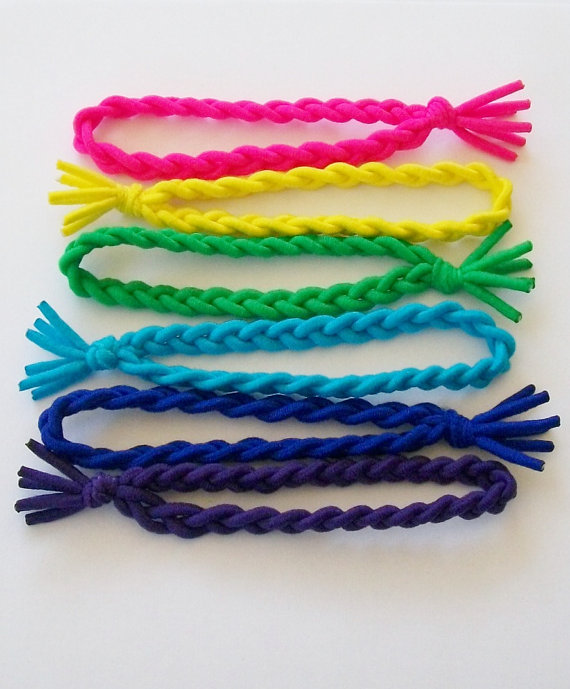 6 Hair Ties, Braided Rainbow Bungee Bands By Lucky Girl