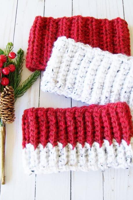 Santa Hat, Headband, Beanie, christmas photo prop, messy bun hat, knit ear warmer, stocking stuffer, crochet headband , santa's helper hat